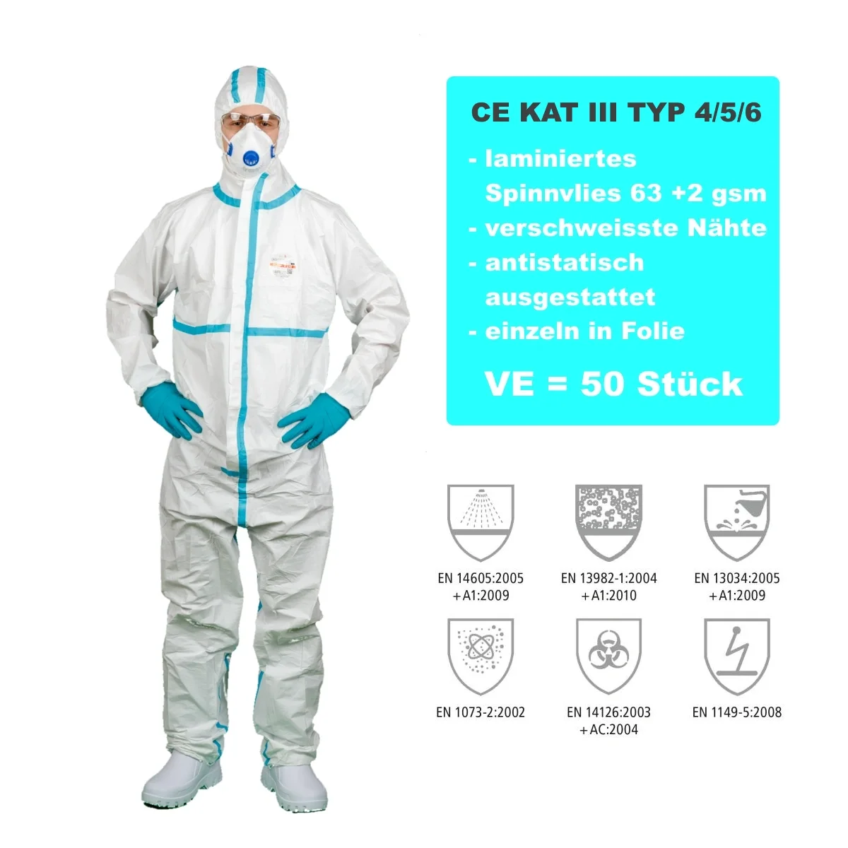 TECTOR HULSBERG Einweg-Overall Typ 5-B/6-B – CE Kat. III, Virendicht , 7,99